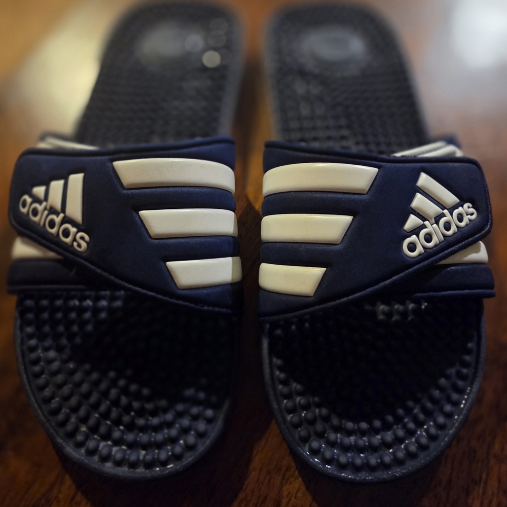 Adidas Navy and White Slide Sandals